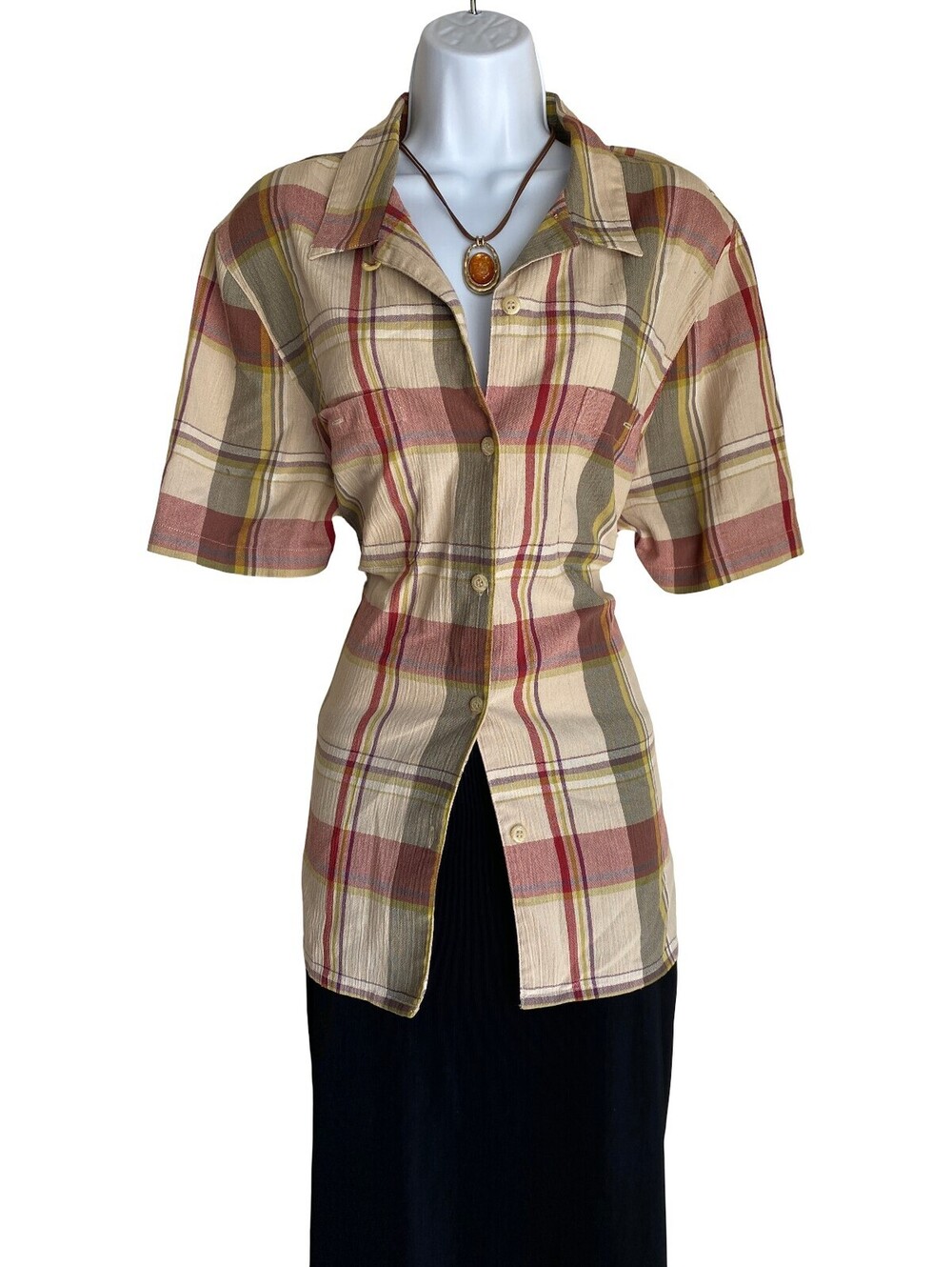 VTG Alfred Dunner Plus 18 Button Up Plaid Tunic Blouse Whimsigoth Academia Retro